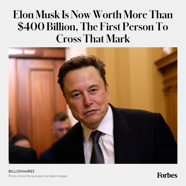 Elon Musk’s Net Worth Tops $400 Billion, a Historic First