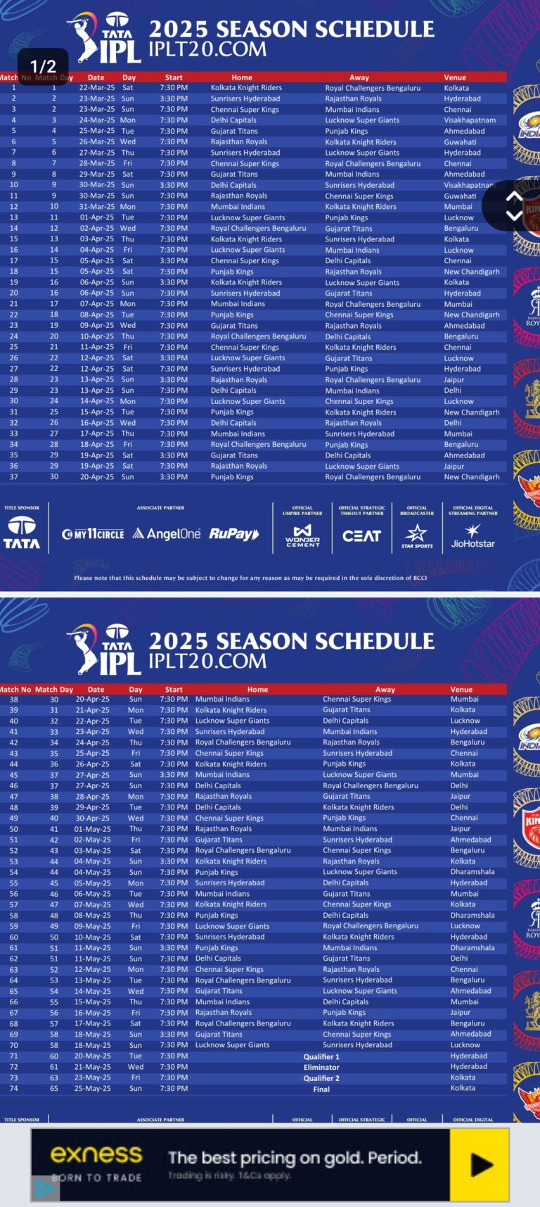 Tata IPL 2025 Schedule